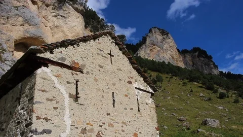 Remote mountain chapel, made of stone Stock Footage 116279358