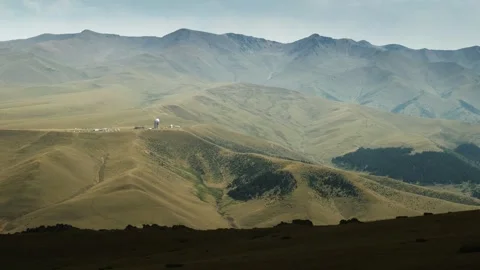 Remote Mountain Observatory on Assy Plateau Kazakhstan Wide Landscape Stock Footage 334048080