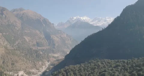 Remote Mountain Pass and Deep Valleys of Annapurna Region Stock Footage 319477014