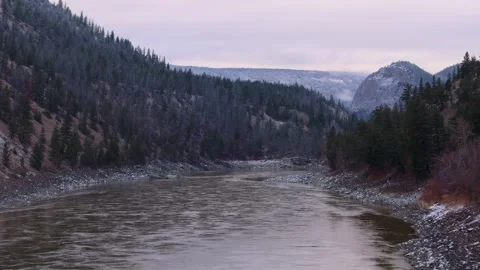 Remote Northern River Cutting Through Icy Mountains | Aerial 4K Footage Stock Footage 307166684