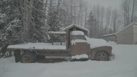 Remote Northern Town Old Truck In Snow Stock Footage 154049853