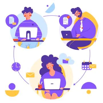 Remote office electronic document flat design illustration. Digital Stock Illustration