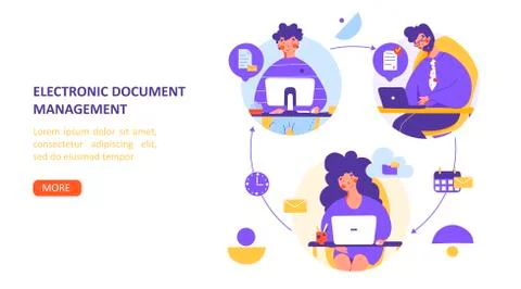 Remote office electronic document flat vector landing page template. Digital Stock Illustration