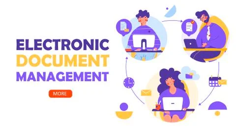 Remote office electronic document flat vector landing page template. Digital Stock Illustration