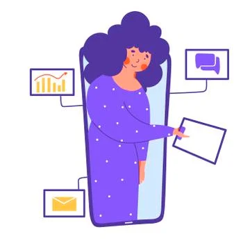 Remote office electronic document flat design illustration. Digital Stock Illustration