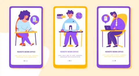 Remote office electronic document mobile app page screen template. Digital Stock Illustration