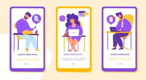 Remote office electronic document mobile app page screen template. Digital Stock Illustration