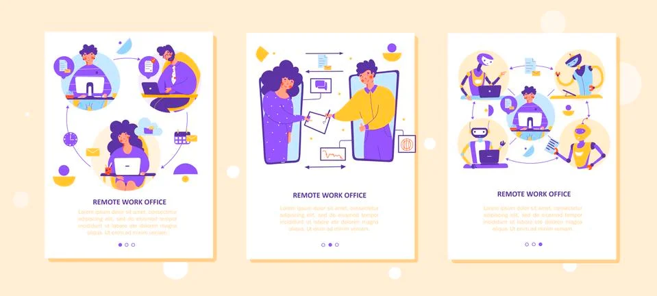 Remote office electronic document mobile app page screen template. Digital Stock Illustration