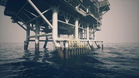 Remote offshore rig casting shadows over expansive ocean landscape 스톡 동영상 331396716