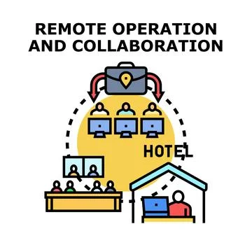 Remote operation and team collaboration across locations Stock Illustration