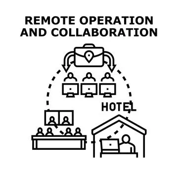 Remote operation and team collaboration across locations Stock Illustration