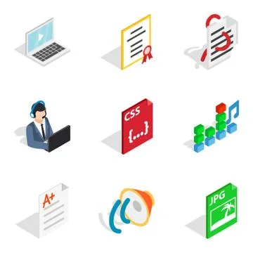 Remote operation icons set, isometric style Stock Illustration