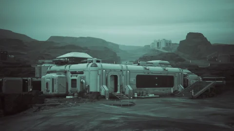 Remote outpost featuring radar systems and armored entryways Stock Footage 331531124