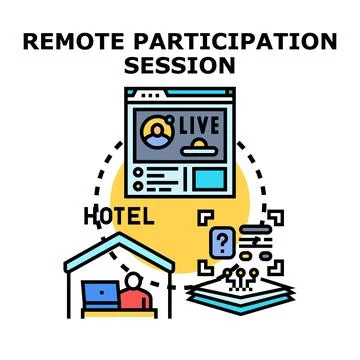 Remote participation session concepts and hotel online event Stock Illustration