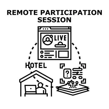 Remote participation session concepts and hotel online event Stock Illustration