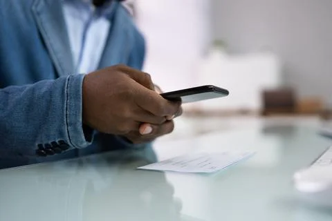 Remote Payroll Cheque Deposit Taking Picture 写真素材