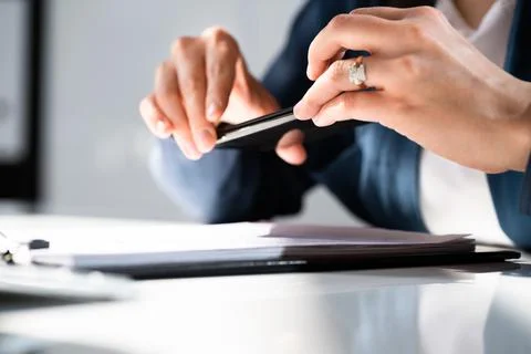 Remote Payroll Cheque Deposit Taking Picture 写真素材