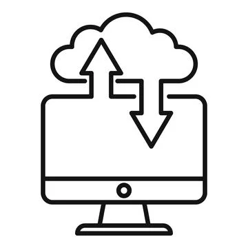 Remote pc data cloud icon, outline style Stock Illustration