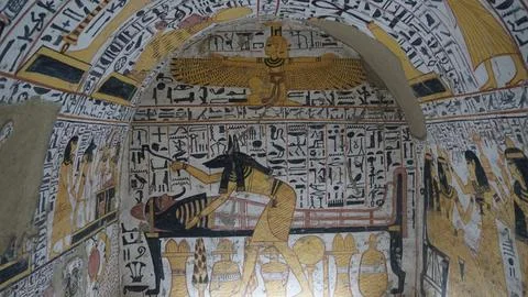 Remote place inside a temple with Anubis Deir al-Madinah Fotos de archivo