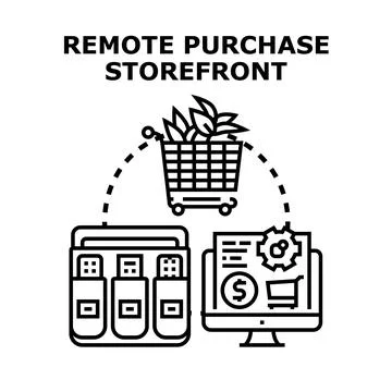 Remote purchase storefront online shop using device Illustrazione stock