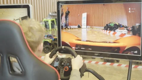 Remote RC car toy model remote cars racing at Auto Motor Show Ljubljana 4K Stock Footage 309781259