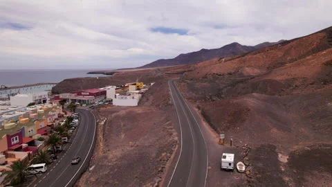 Remote Road Between Morro Jable and Jandia in Fuerteventura Seen from Above Stock Footage 309695227