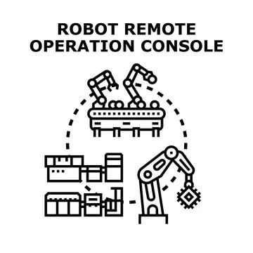 Remote robot operation console managing industrial automation process Stock Illustration