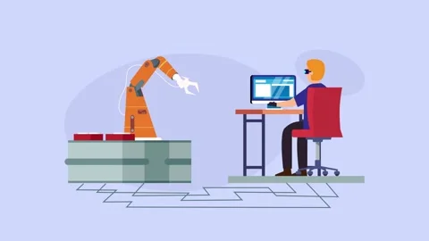 Remote Robotic Control and VR Engineering Concept: Engineer Using Virtual R.. Stock Footage 337954623