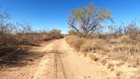 Remote sandy trail road in rural desert area filmed POV hyperlapse Stock-Footage 147246453