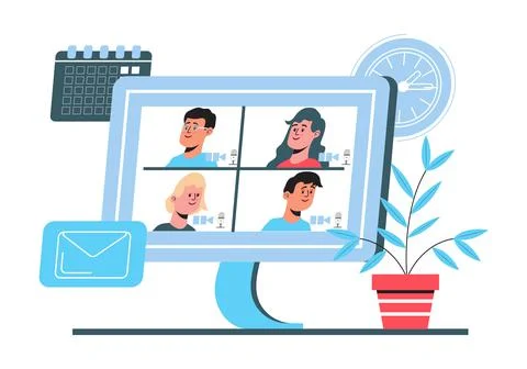 Remote school class studying. Video conference call concept vector. Social di Stockillustratie