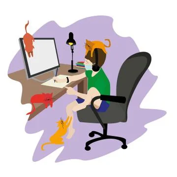 Remote schooling. Boy does lessons at home Stock Illustration