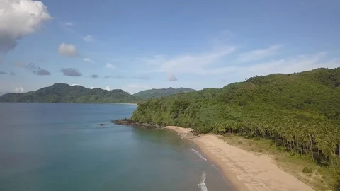 Remote secluded tropical beach lined with coconut palm trees in Asia Stock Footage 91275113