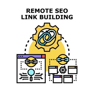 Remote seo link building strategy connecting online pages Stock Illustration