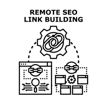 Remote seo link building strategy connecting online pages Stock Illustration