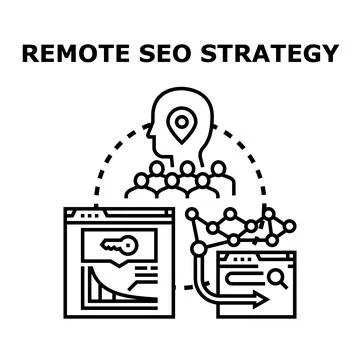 Remote seo strategy planning and digital marketing concept Stock Illustration
