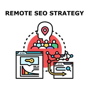 Remote seo strategy planning and digital marketing concept Stock Illustration