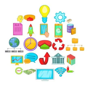 Remote server icons set, cartoon style Illustrazione stock