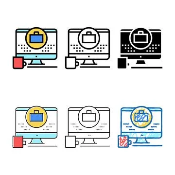 Remote set work computer screen color icon vector Stockillustratie