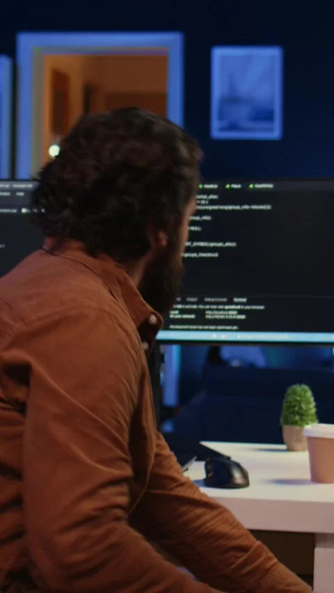 Remote software developer arriving in office at home, starting job shift Stock Footage 264511827