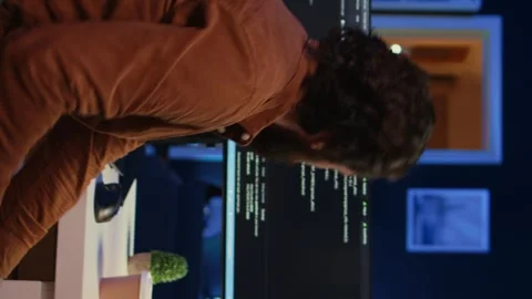 Remote software developer arriving in office at home, starting job shift Stock Footage 265108299