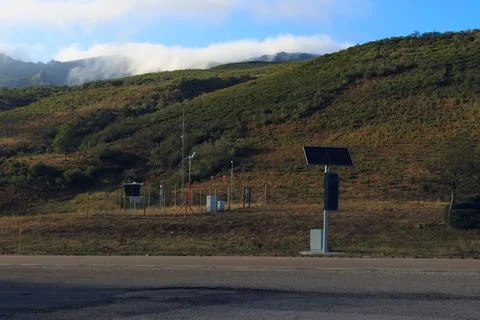 Remote solar powered weather station providing environmental monitoring dat.. Stock Photos