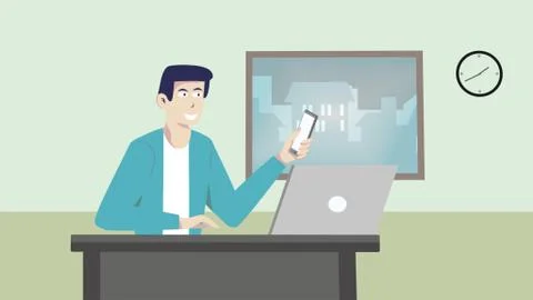 Remote staff control and project management. Successful businessman leading Stock Illustration