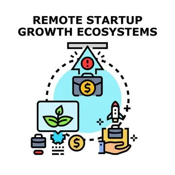 Remote startup growth ecosystem developing business success concepts Illustrazione stock