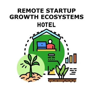 Remote startup growth ecosystems and hotel concept Stock Illustration