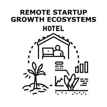 Remote startup growth ecosystems and hotel concept Stock Illustration