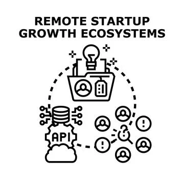 Remote startup growth ecosystems development with data Stock Illustration