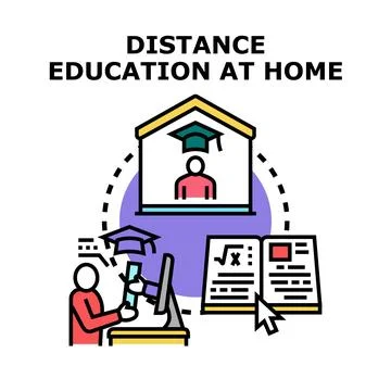 Remote student learning online from home concept 스톡 일러스트