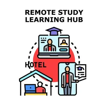 Remote study learning hub and online education concept Stock Illustration