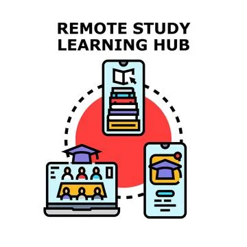 Remote study learning hub connecting online education resources Stock Illustration