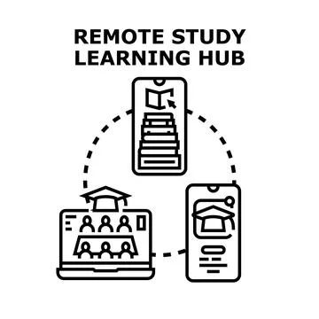 Remote study learning hub connecting online education resources 스톡 일러스트